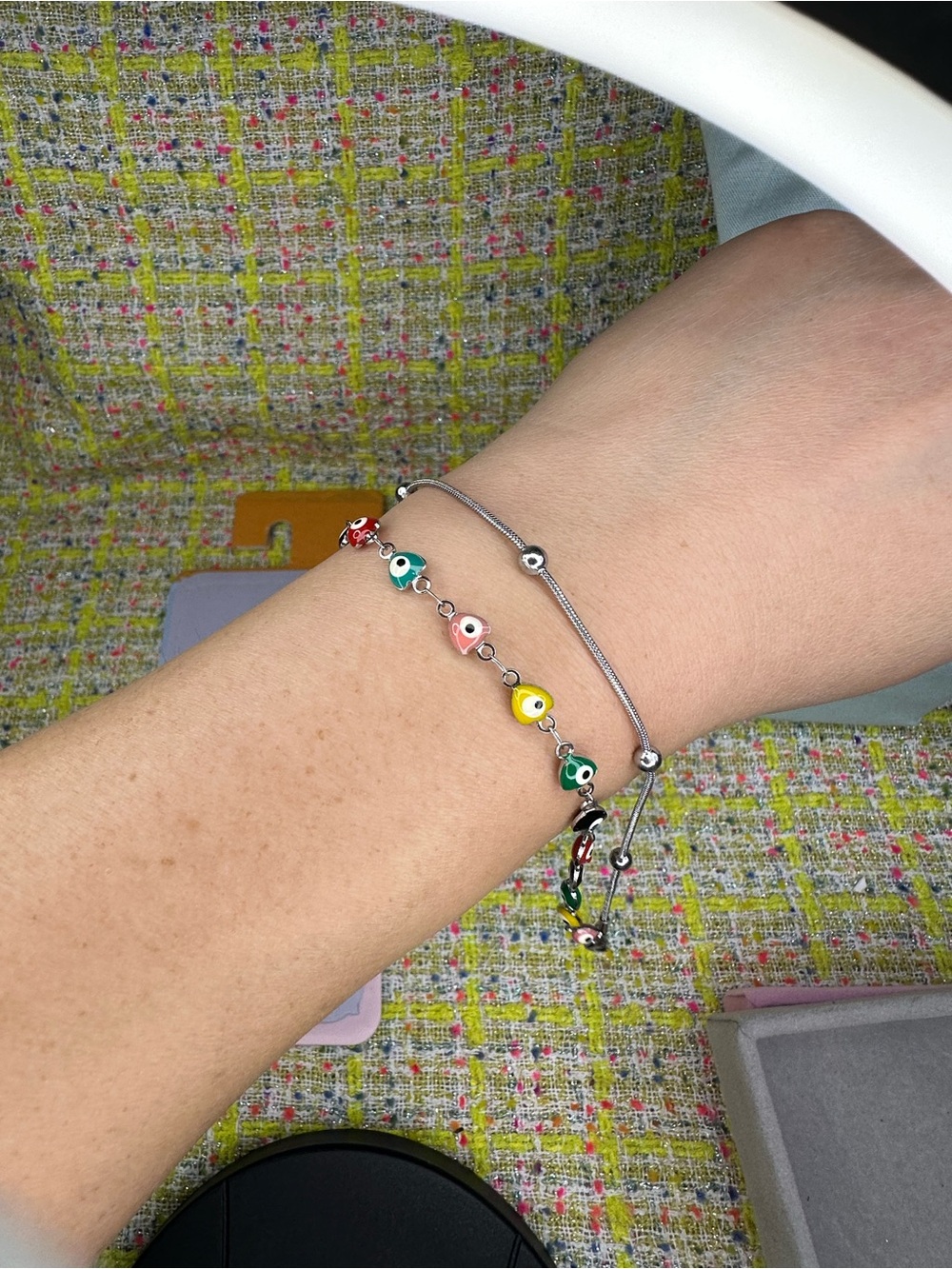 A great Sterling Silver Multicolor Evil Eye Charm Bracelet